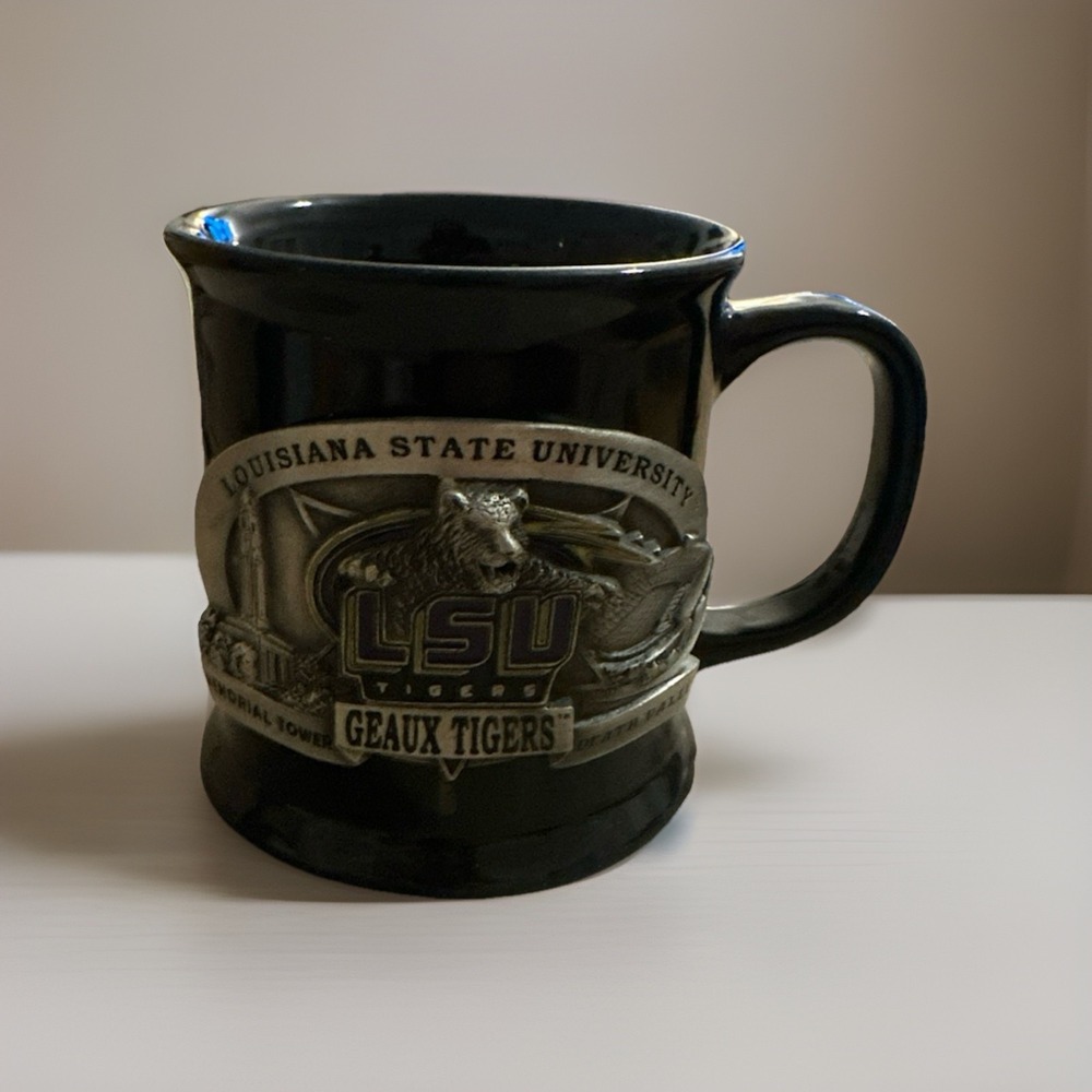 New LSU Tigers‎ Geaux Tigers Embossed Coffee Mug NCAA Licensed Black